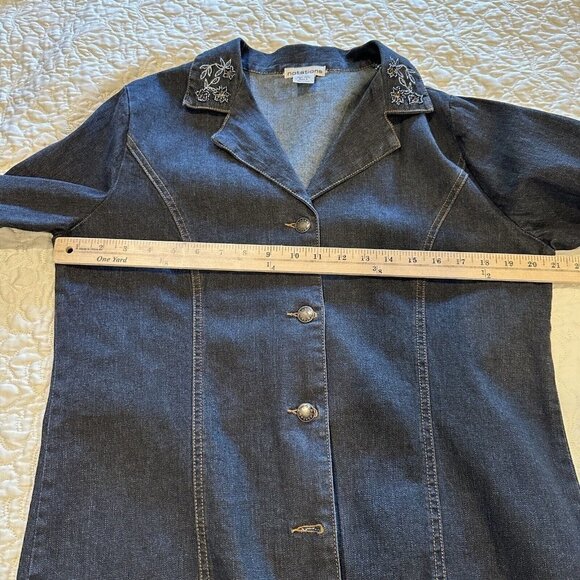 Susan Graver Notations Denim Dress Jean Jacket Charcoal Embroidered Beads Size S - Picture 8 of 12